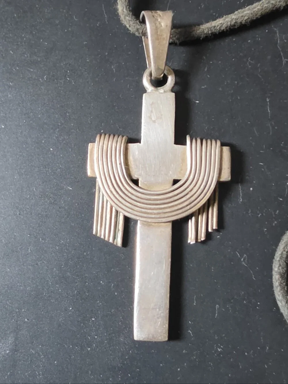 Vintage Sterling Silver Jesus Crucifix On Leather Cord